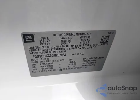 2016 Chevrolet Suburban Lt z USA, uszkodzony, nr VIN 1GNSCHKC0GR287083